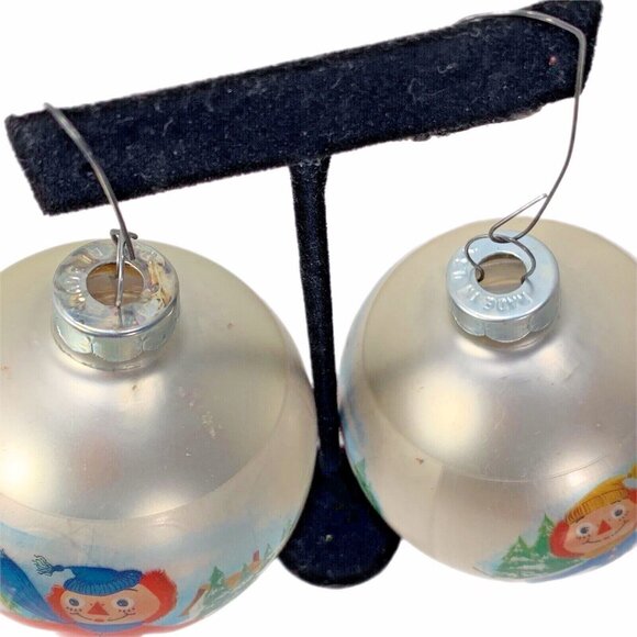 Vtg 1973 Raggedy Ann Andy Glass Christmas Ornaments Set Of 4 Ski Bobbs Merrill - Picture 7 of 11